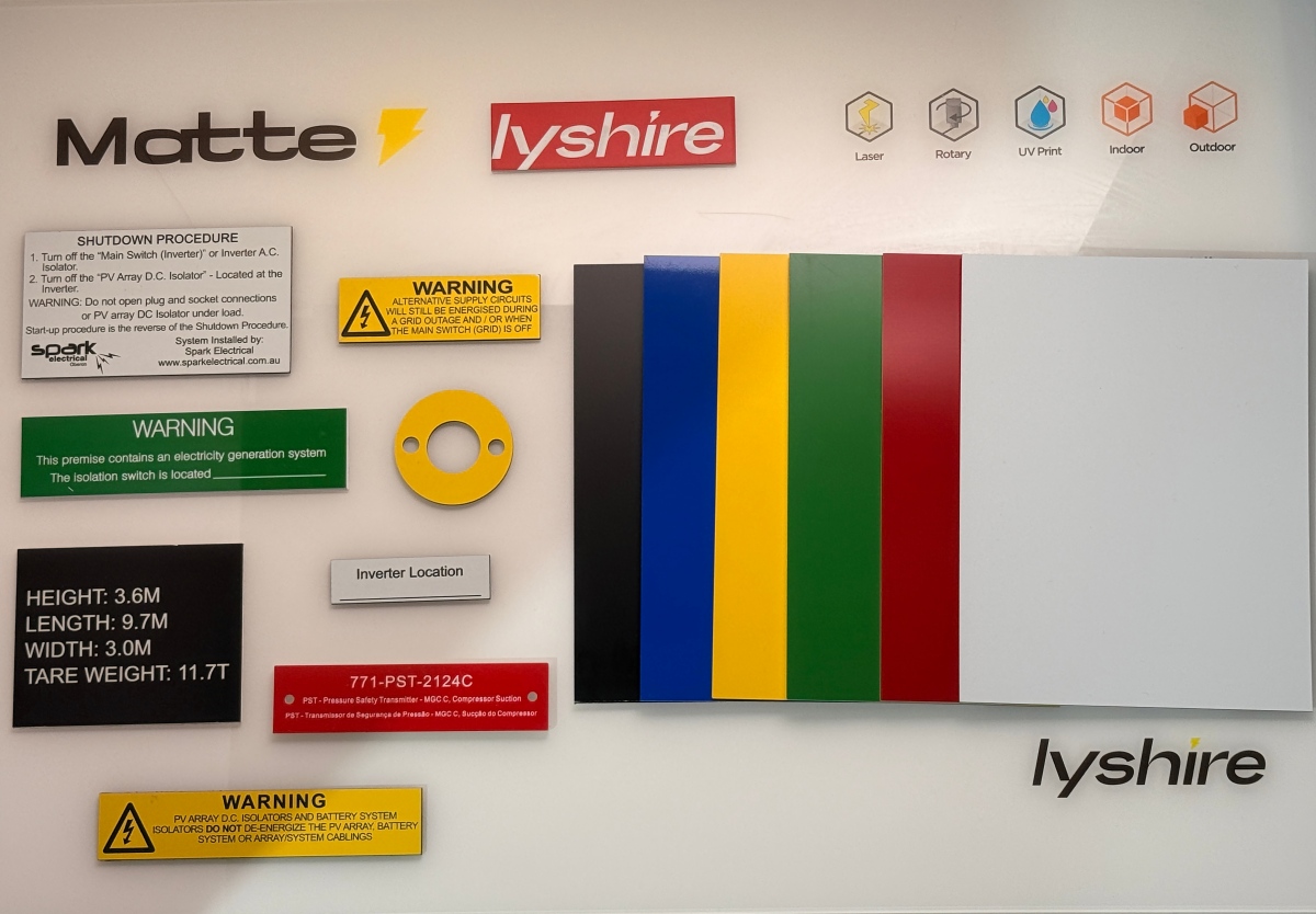 LYSHIRE engraving sheets and industrial engraving samples